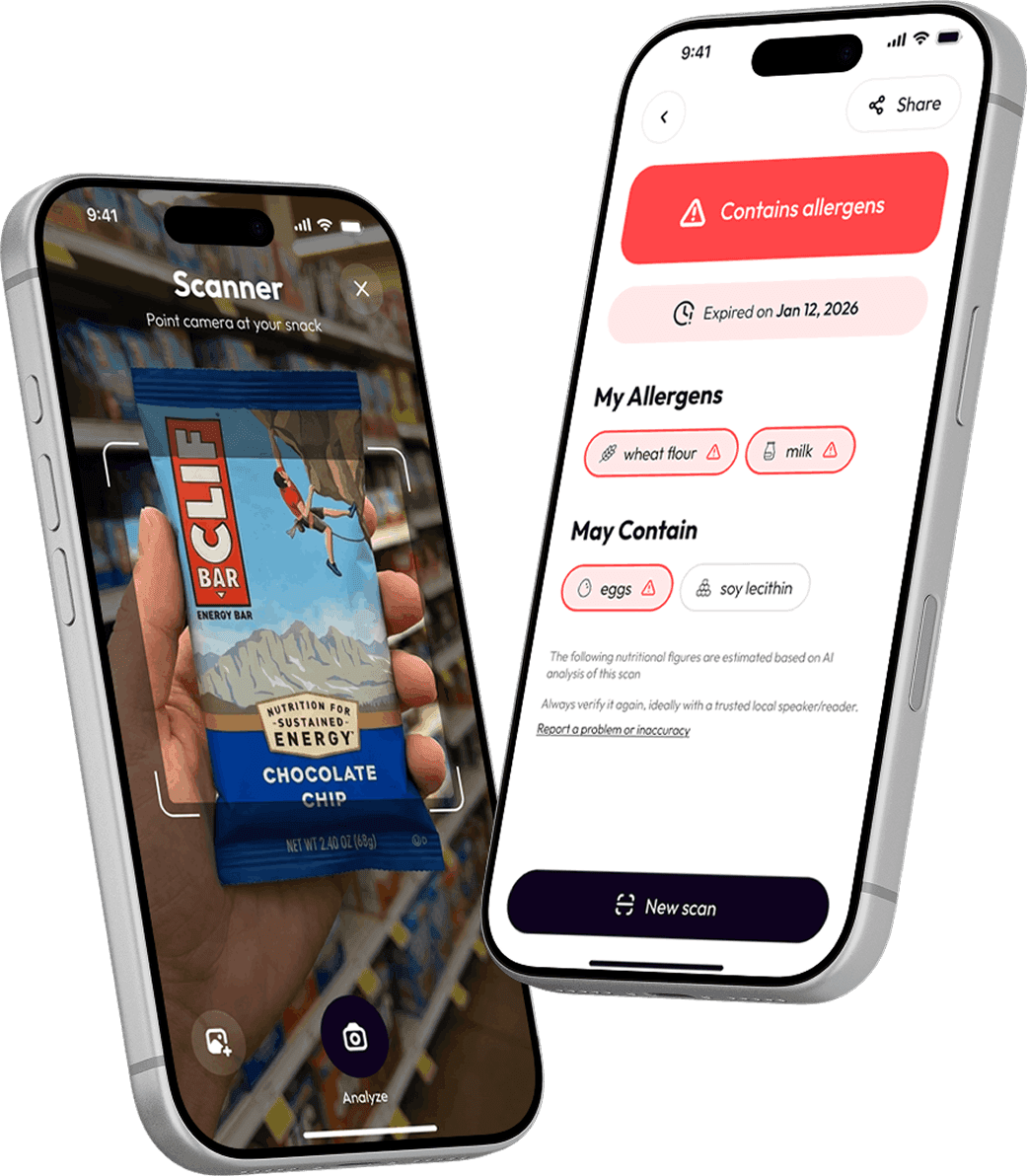 Phone with SnackSmart app open - two
